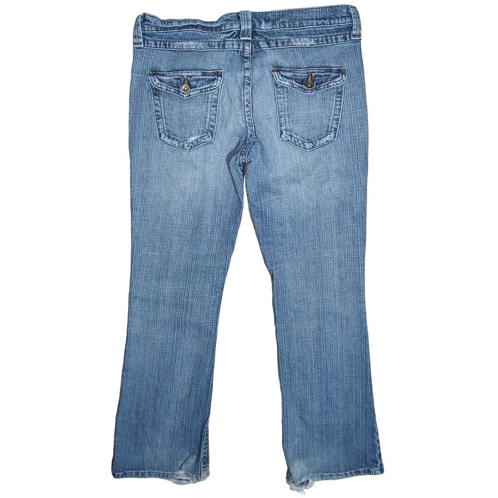 Mossimo Denim Jeans Women Size 13 Blue Bootcut Flap Pocket Distressed Hem 4PX17A